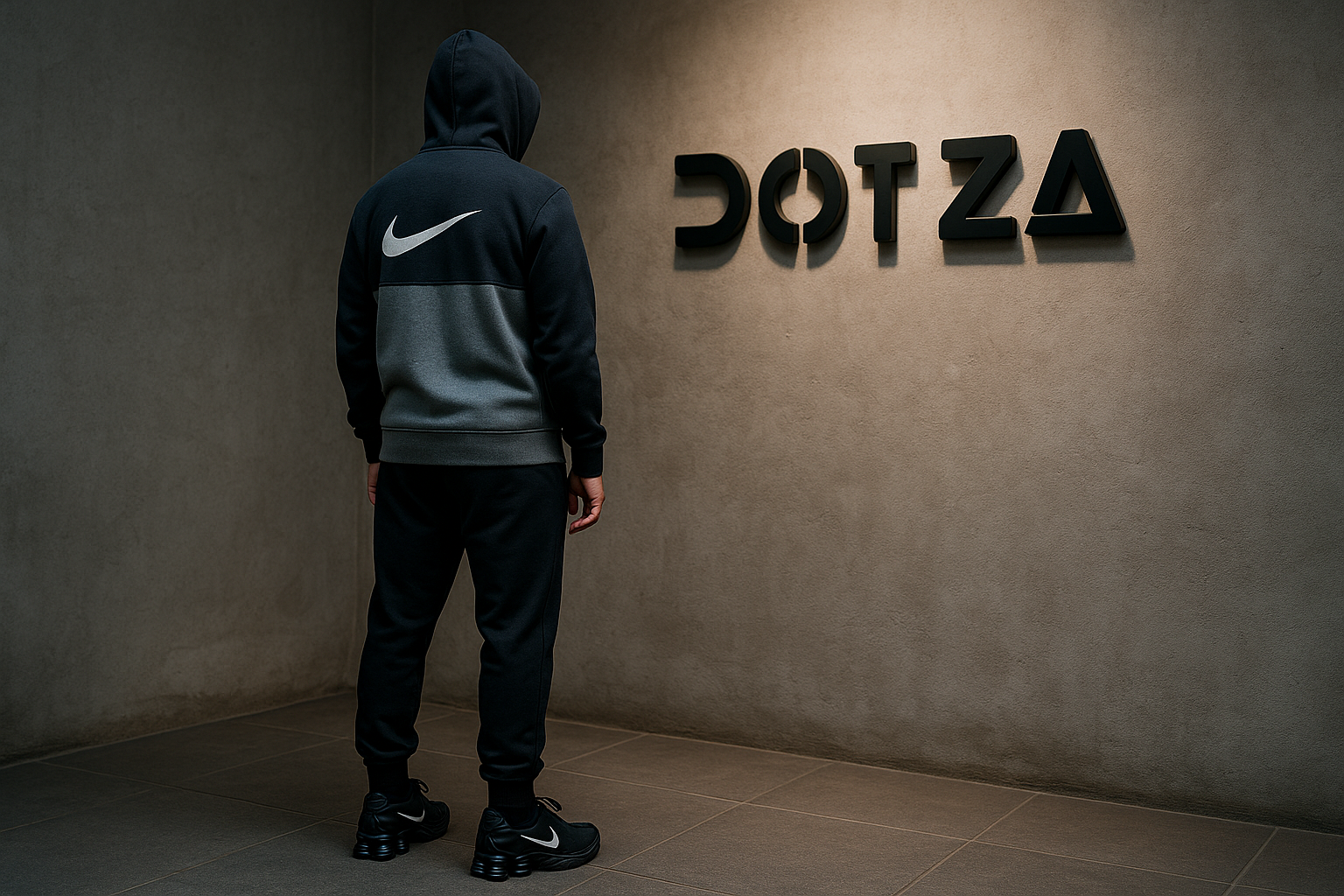 Guy in different Nike tracksuit with realistic background and DOT ZA hardware sign